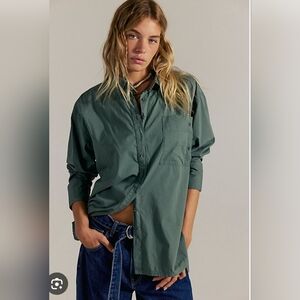 We The Free Green Hallie French Cuff Button Down Shirt Size Med